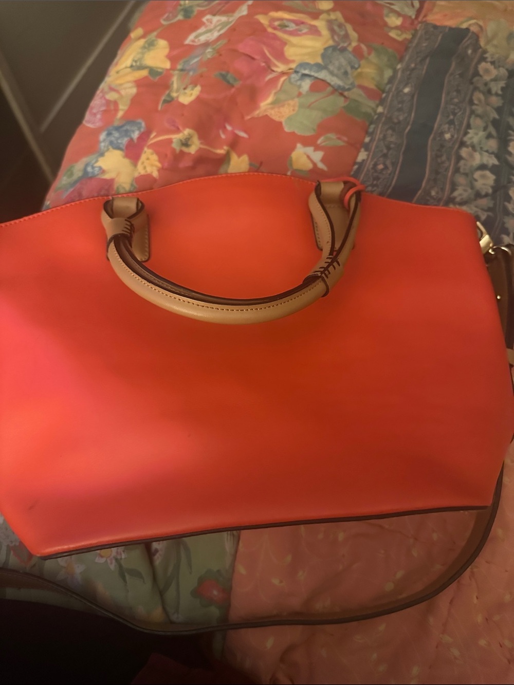 Charles Jourdan Coral Satchel with Beige Handles